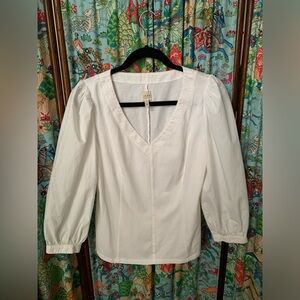 Rebecca Taylor La Vie White Puff Sleeve Top